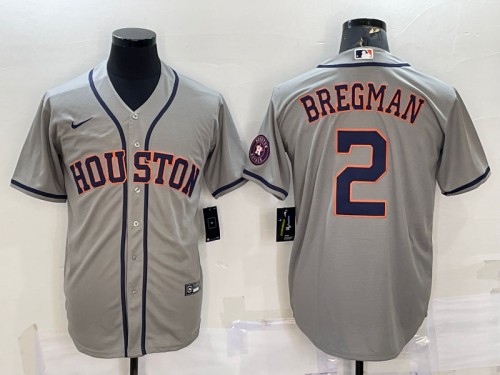 Men's Houston Astros #2 Alex Bregman Gray With Patch Cool Base Stitched Jersey - Click Image to Close